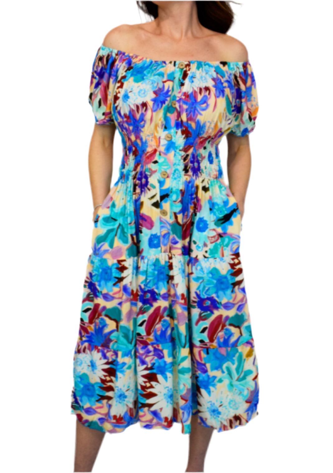 Button Front Midi Dress Floral