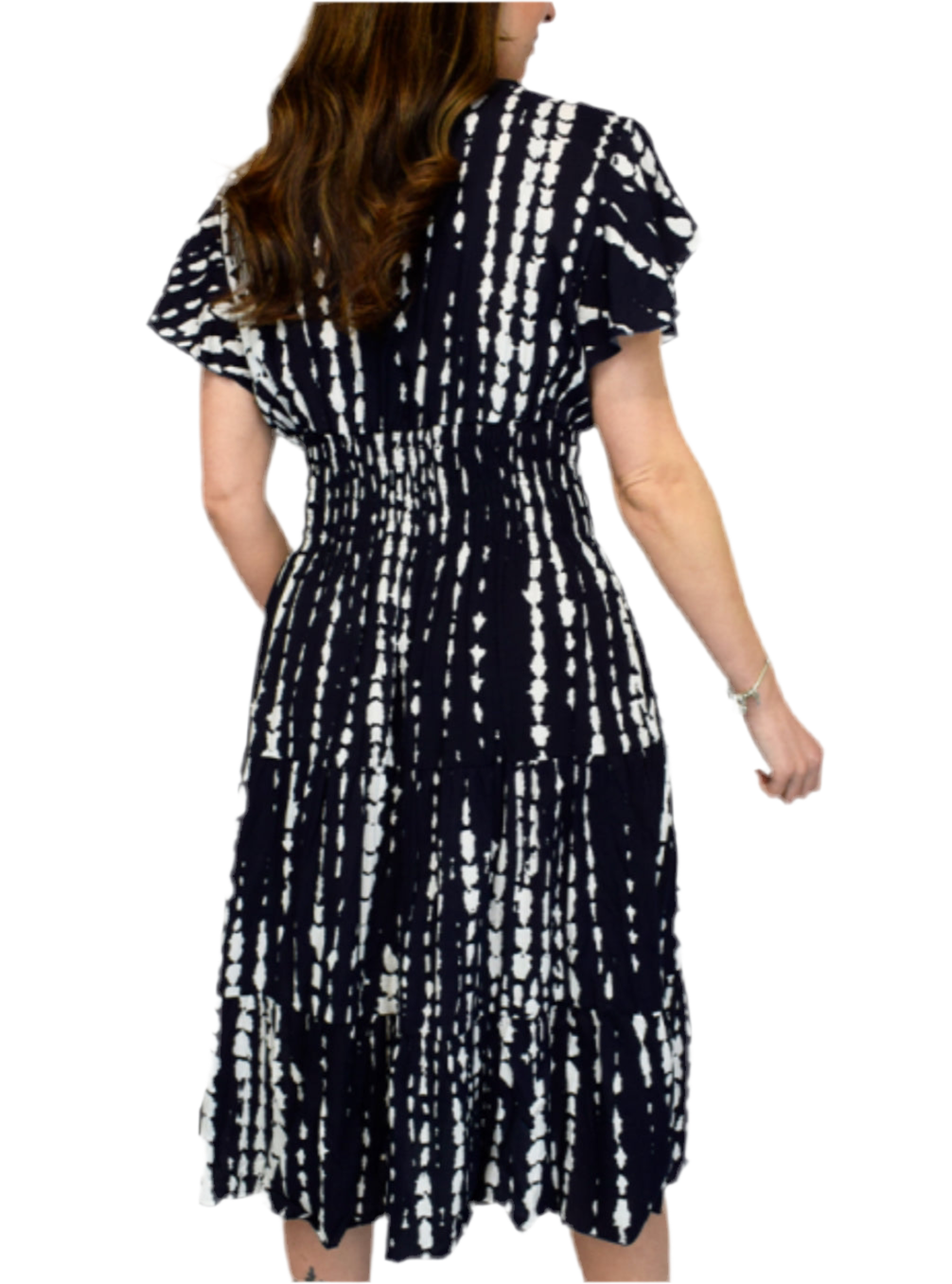 V Neck Midi Dress Splash Stripe- Navy