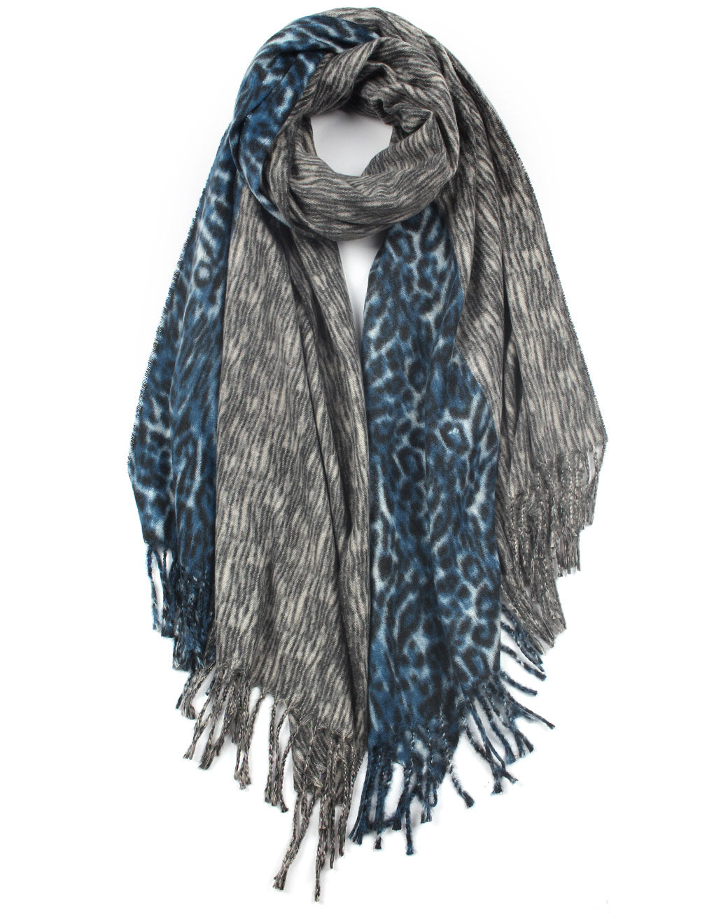 Half Leopard Print Cashmere Blend Scarf