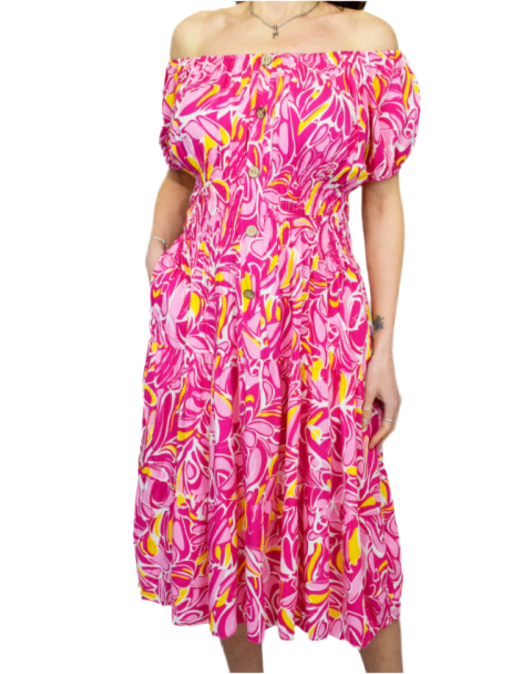 Button Front Midi Dress Splash