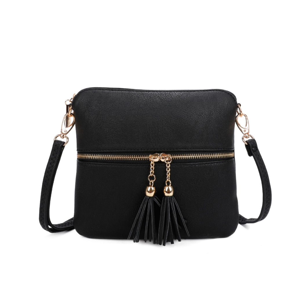 Double Tassel Zip Crossbody Bag