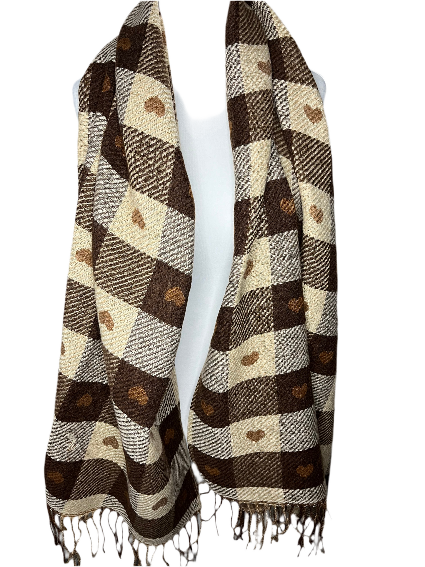 Checked Heart Scarf - Brown