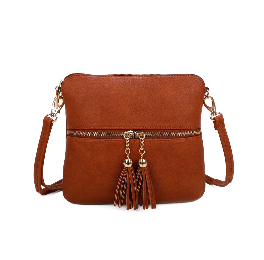 Double Tassel Zip Crossbody Bag