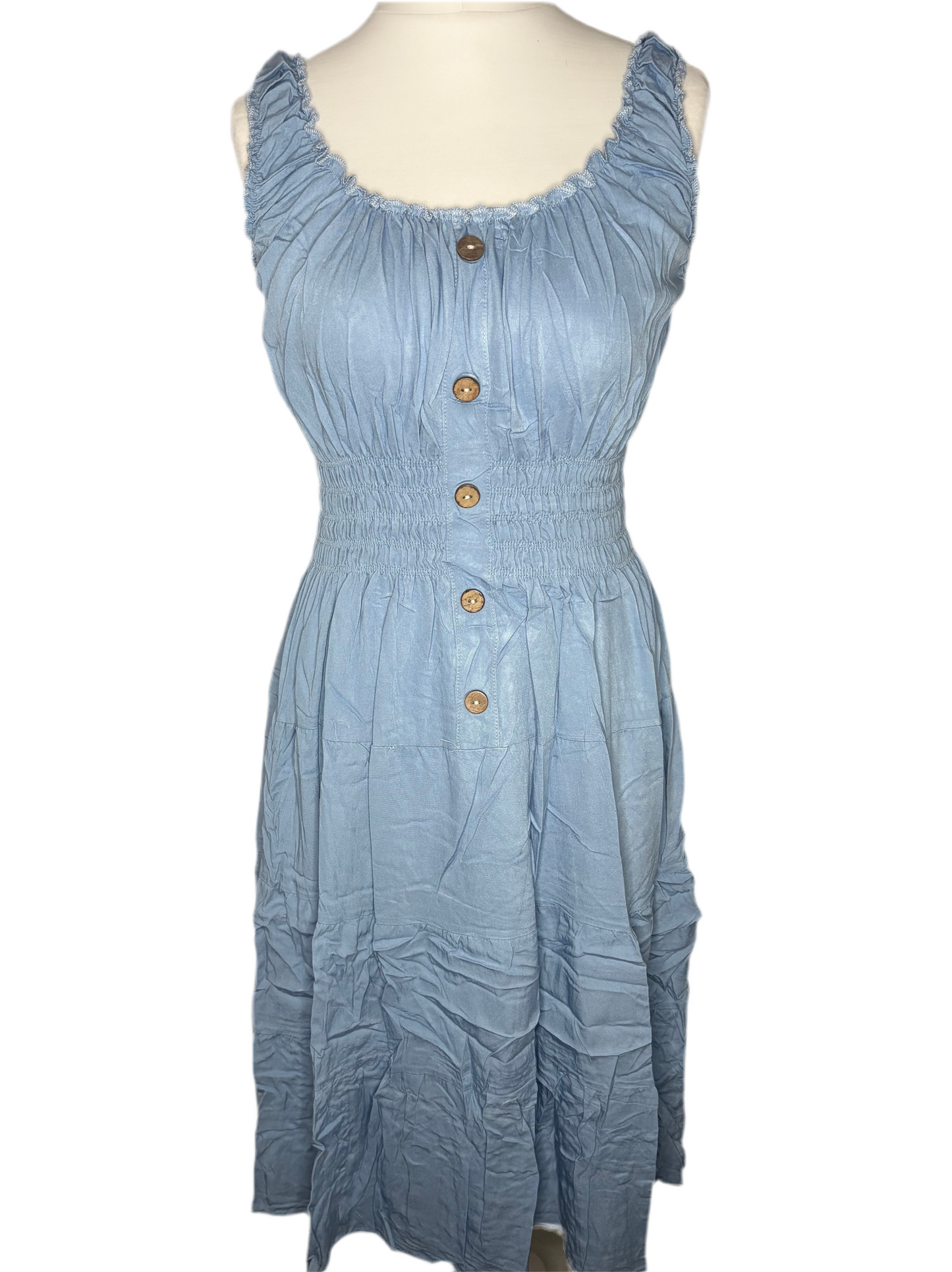 Button Front Midi Dress - Light Denim