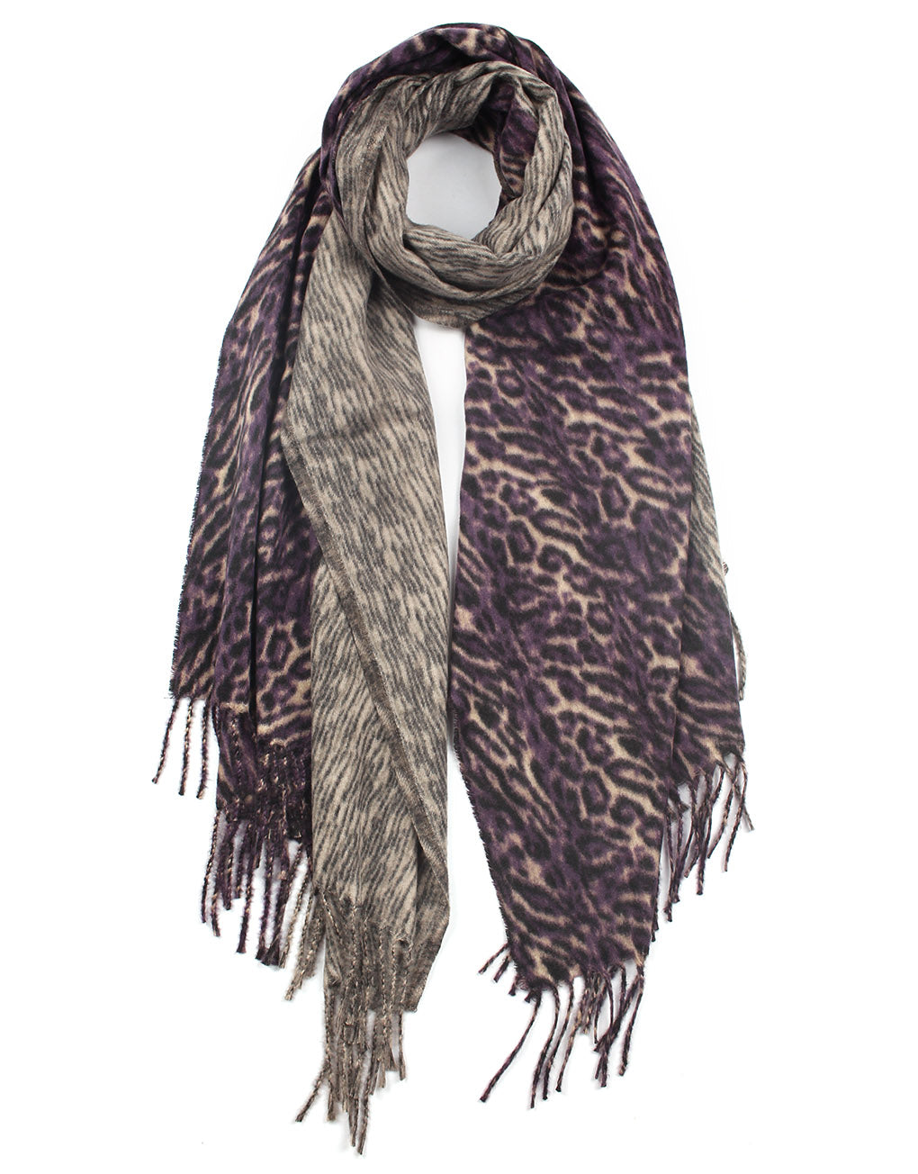 Half Leopard Print Cashmere Blend Scarf