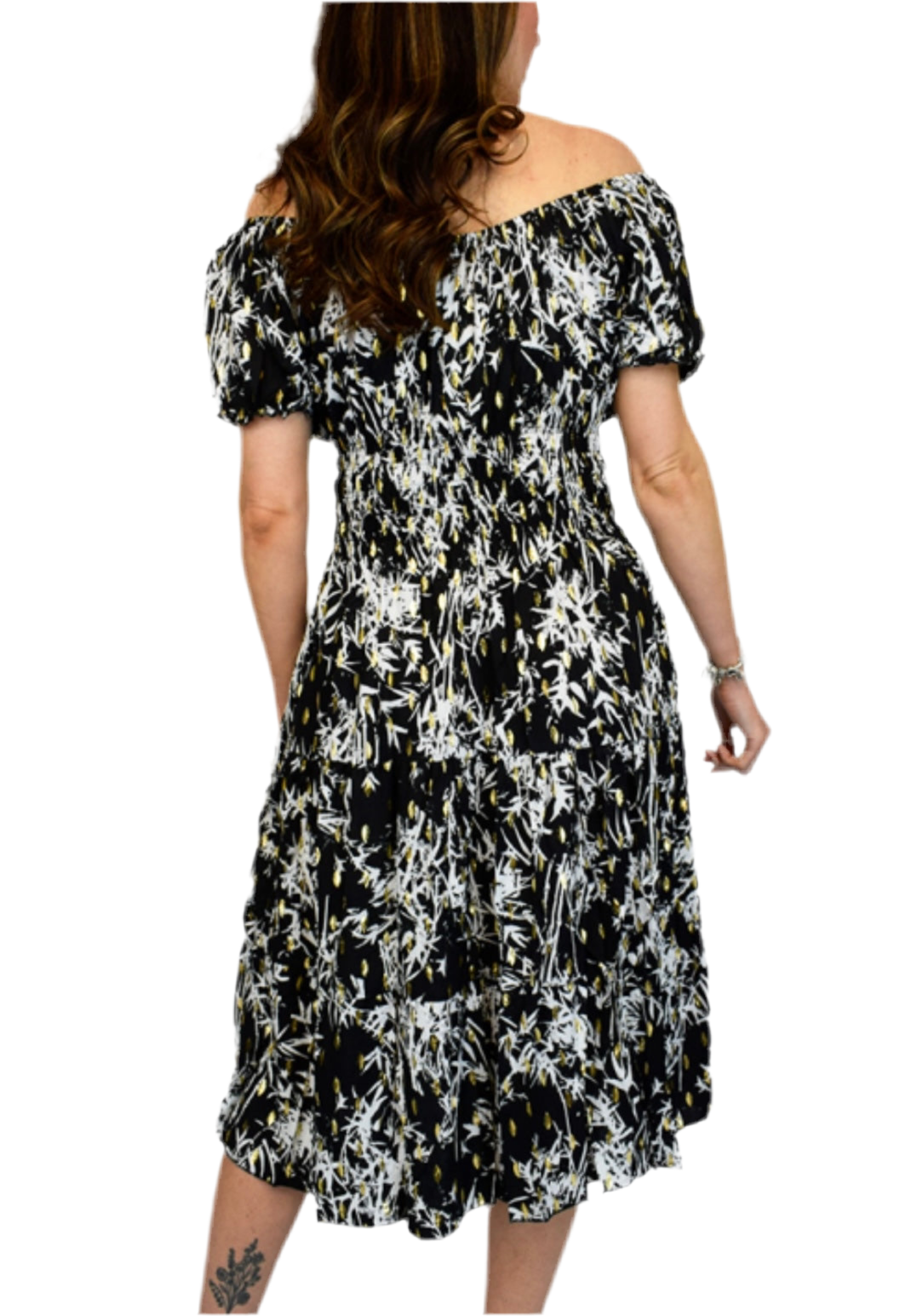 Button Front Midi Dress Splash - Black