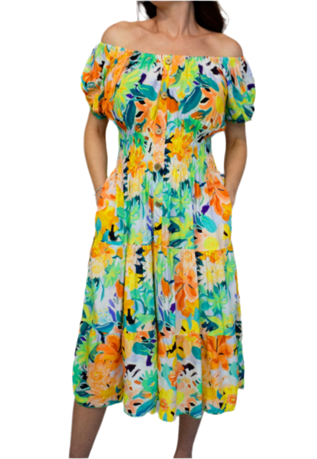 Button Front Midi Dress Floral