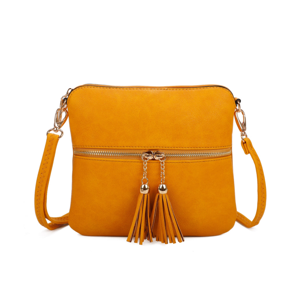 Double Tassel Zip Crossbody Bag