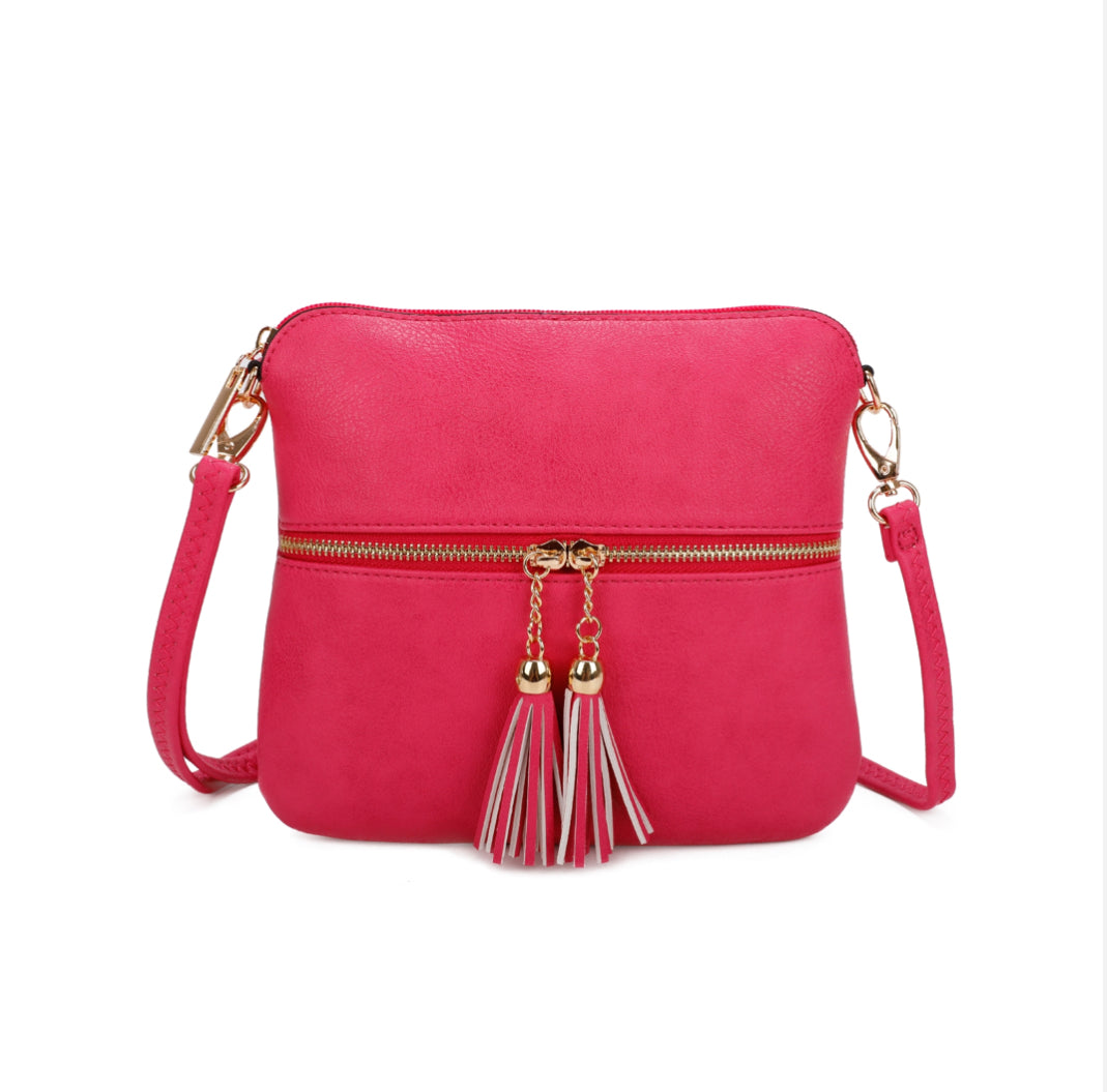 Double Tassel Zip Crossbody Bag