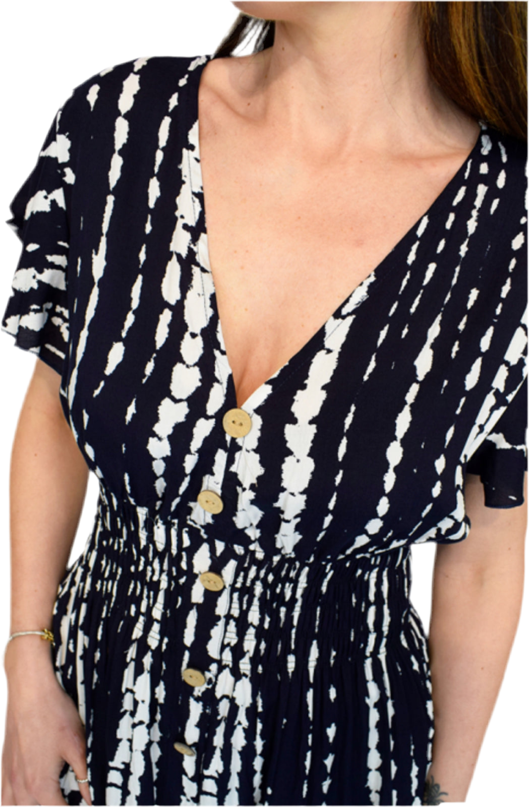 V Neck Midi Dress Splash Stripe- Navy
