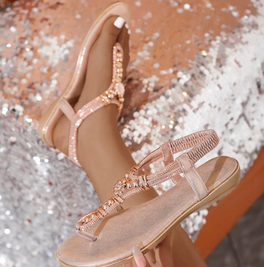 Diamante Toe Post Sandals - Champagne