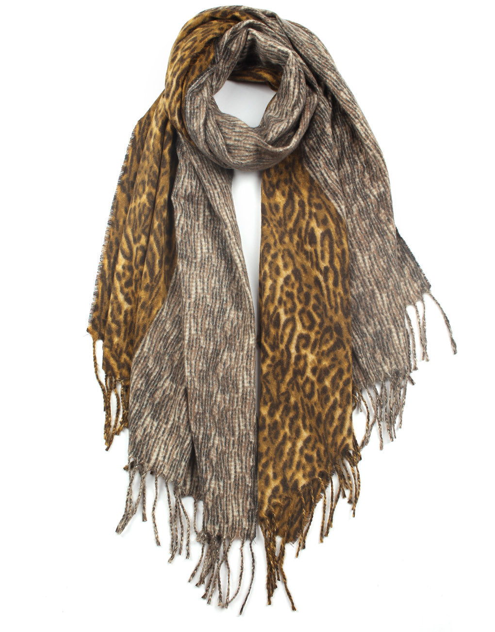 Half Leopard Print Cashmere Blend Scarf