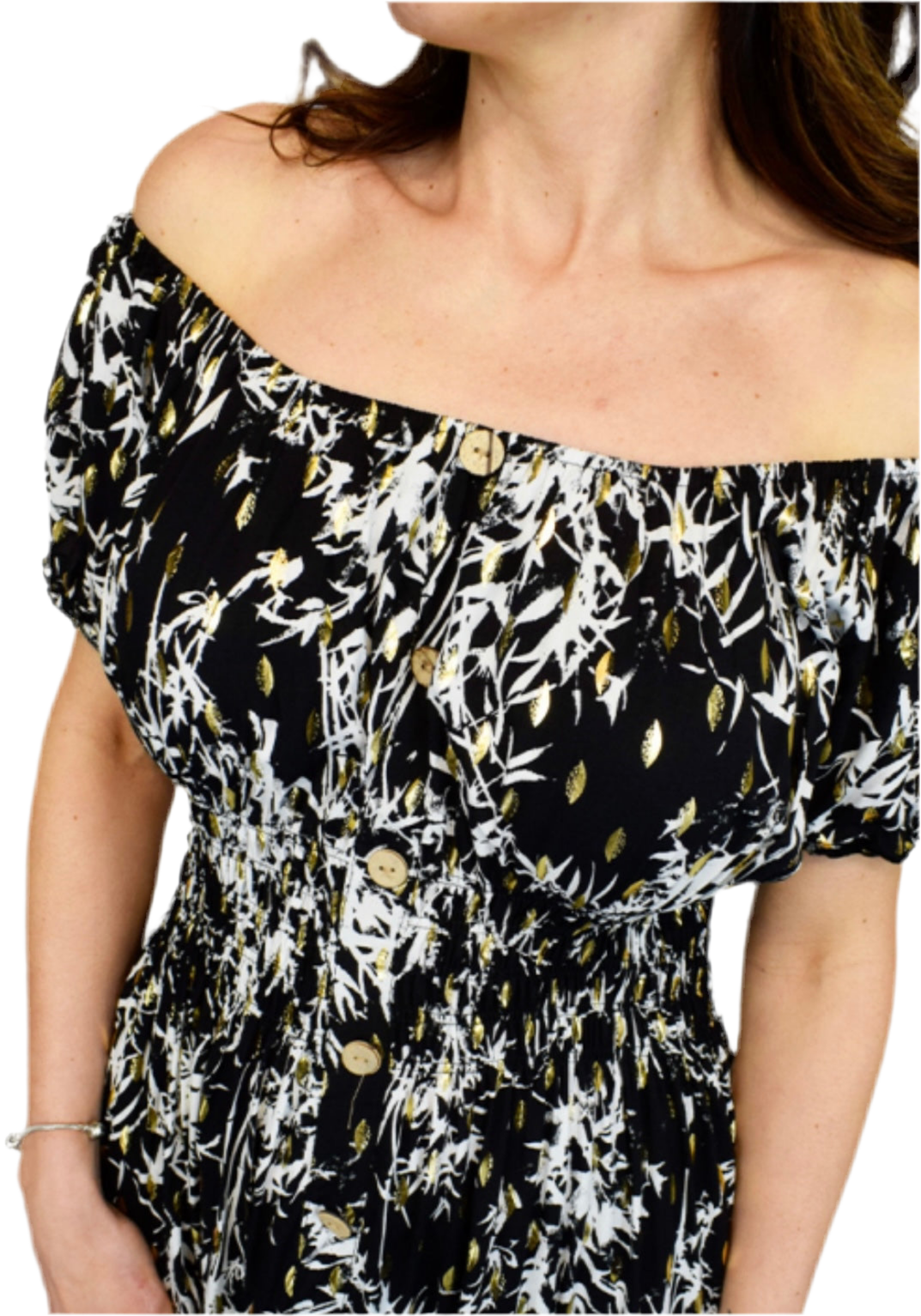 Button Front Midi Dress Splash - Black