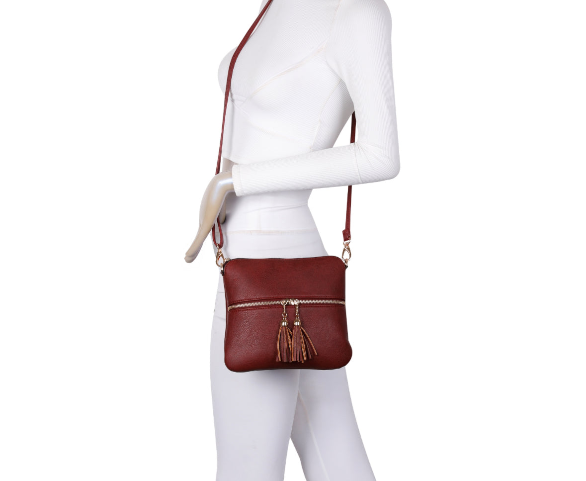 Double Tassel Zip Crossbody Bag