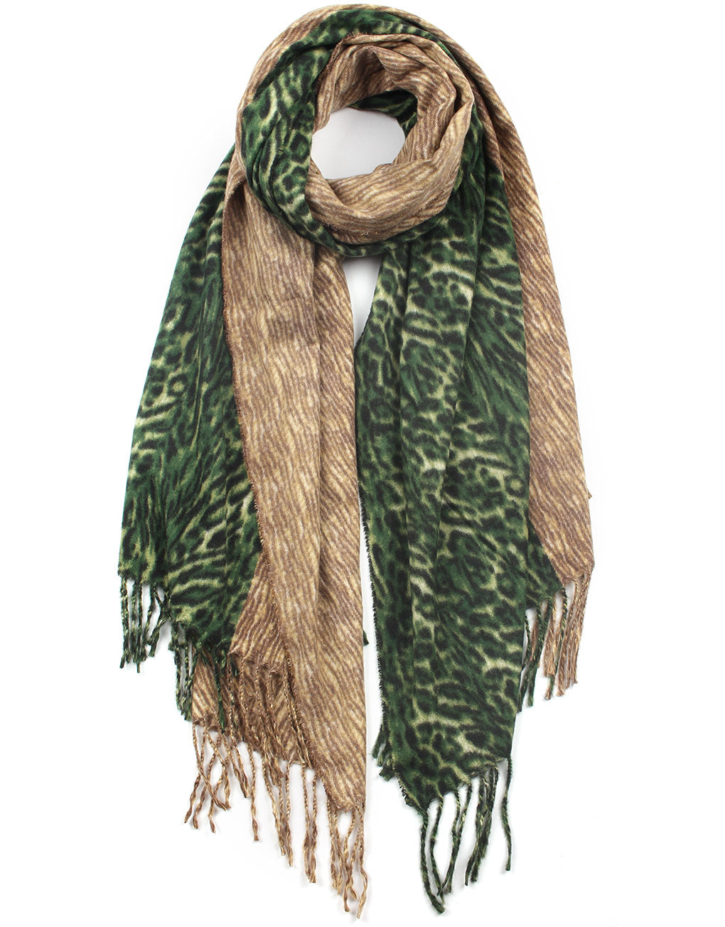 Half Leopard Print Cashmere Blend Scarf