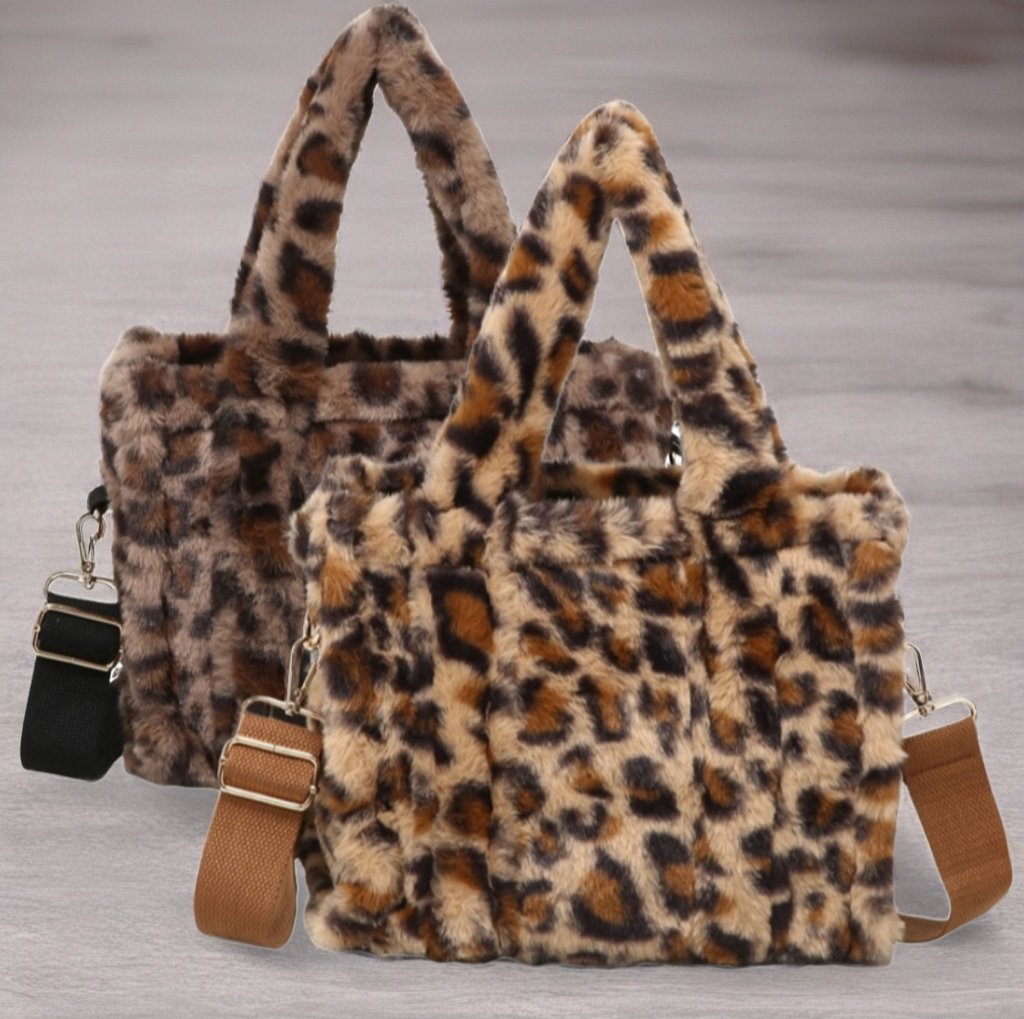 Fluffy Leopard Crossbody Grab Bag