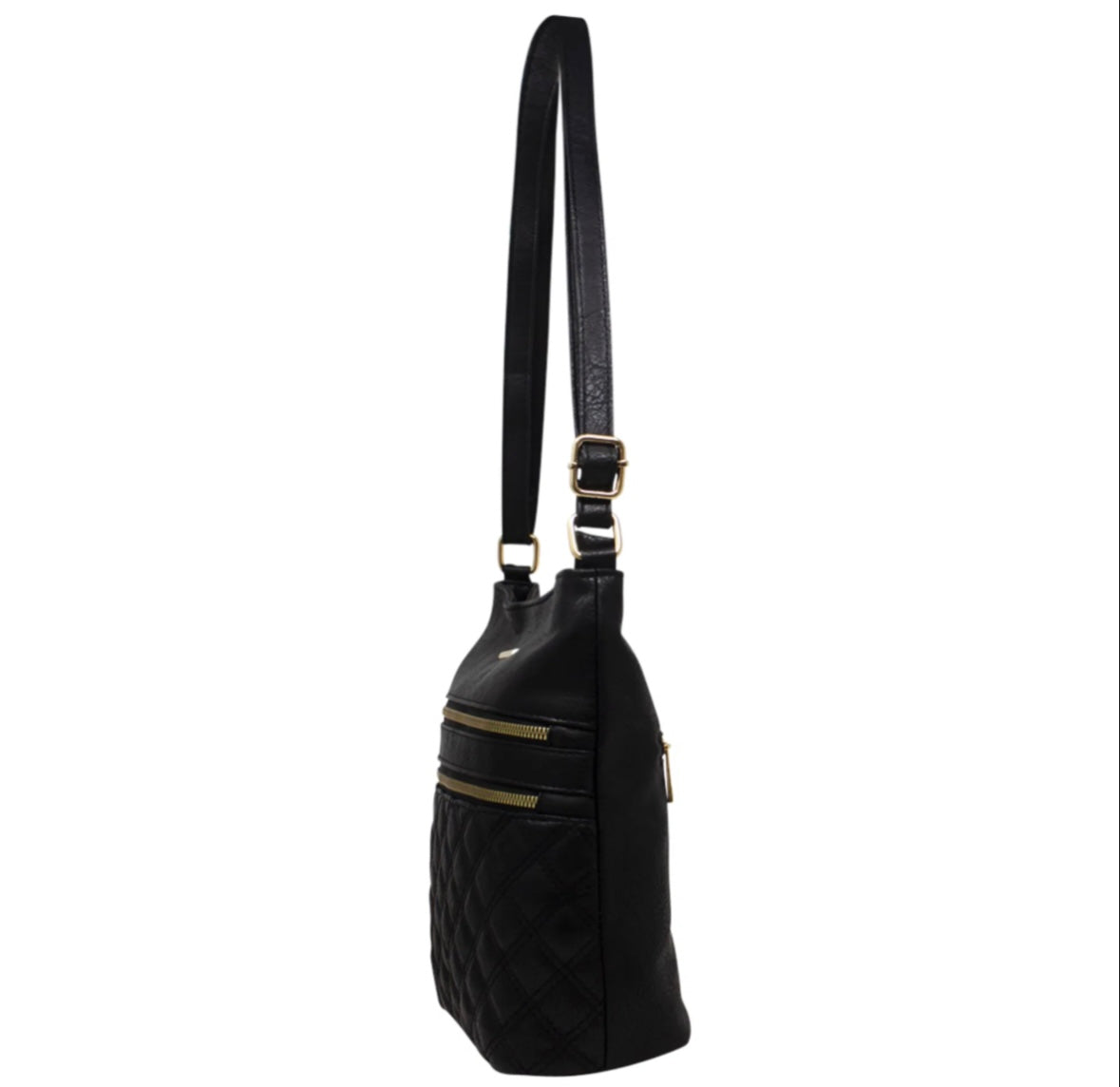Double Zip Quilted Crossbody Bag - Black