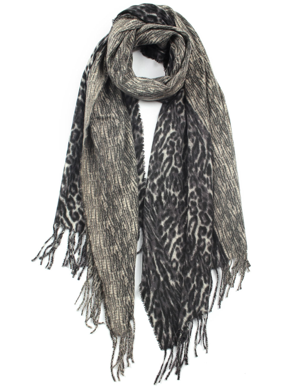 Half Leopard Print Cashmere Blend Scarf
