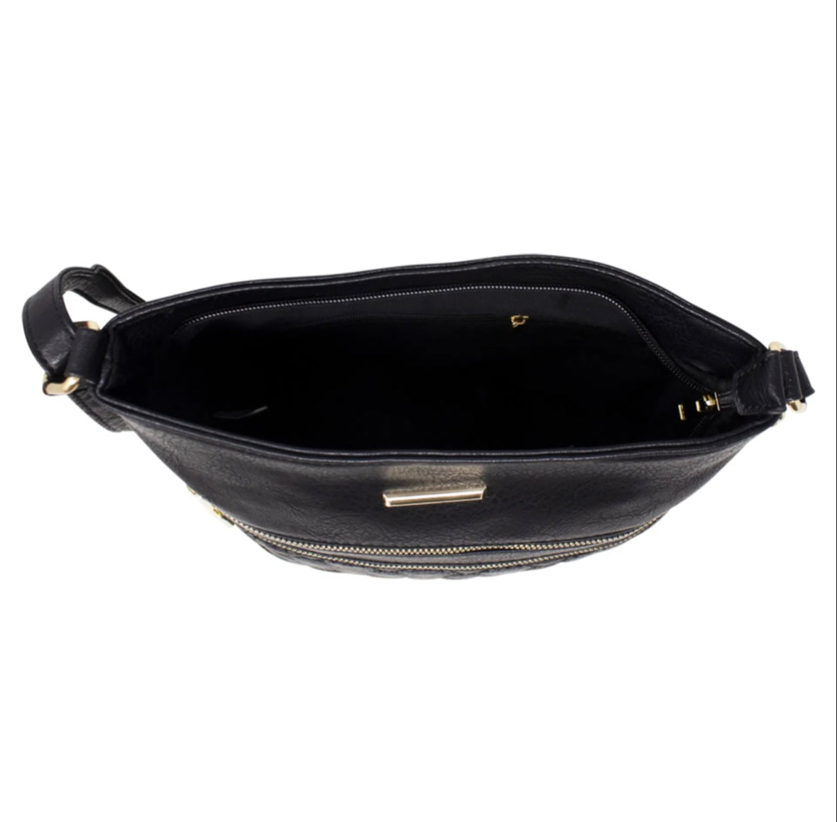 Double Zip Quilted Crossbody Bag - Black