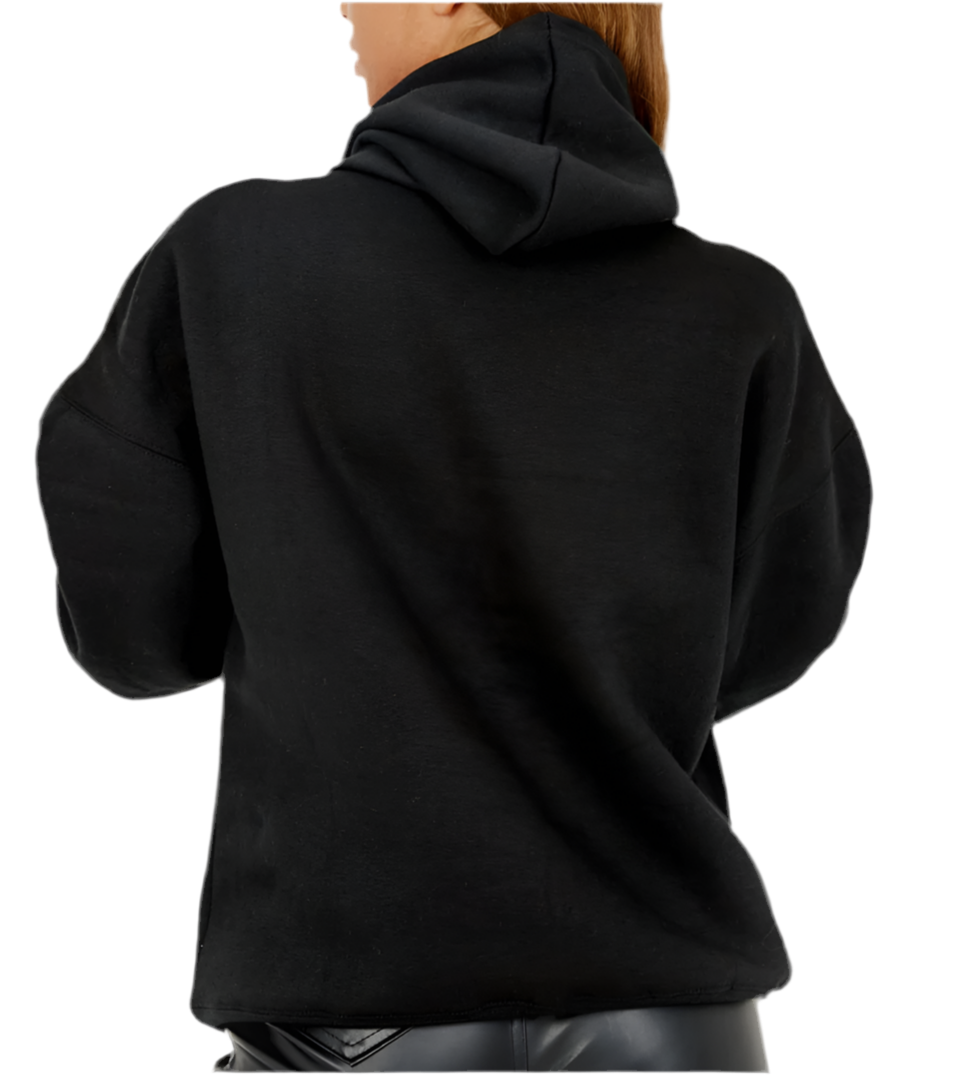 Ruched Sleeve Hoodie - Black