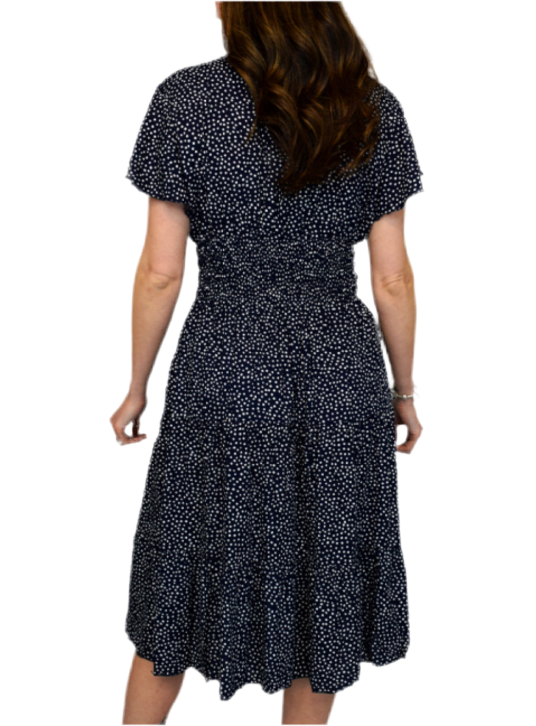 Pebble Spot V Neck Midi Dress - Navy