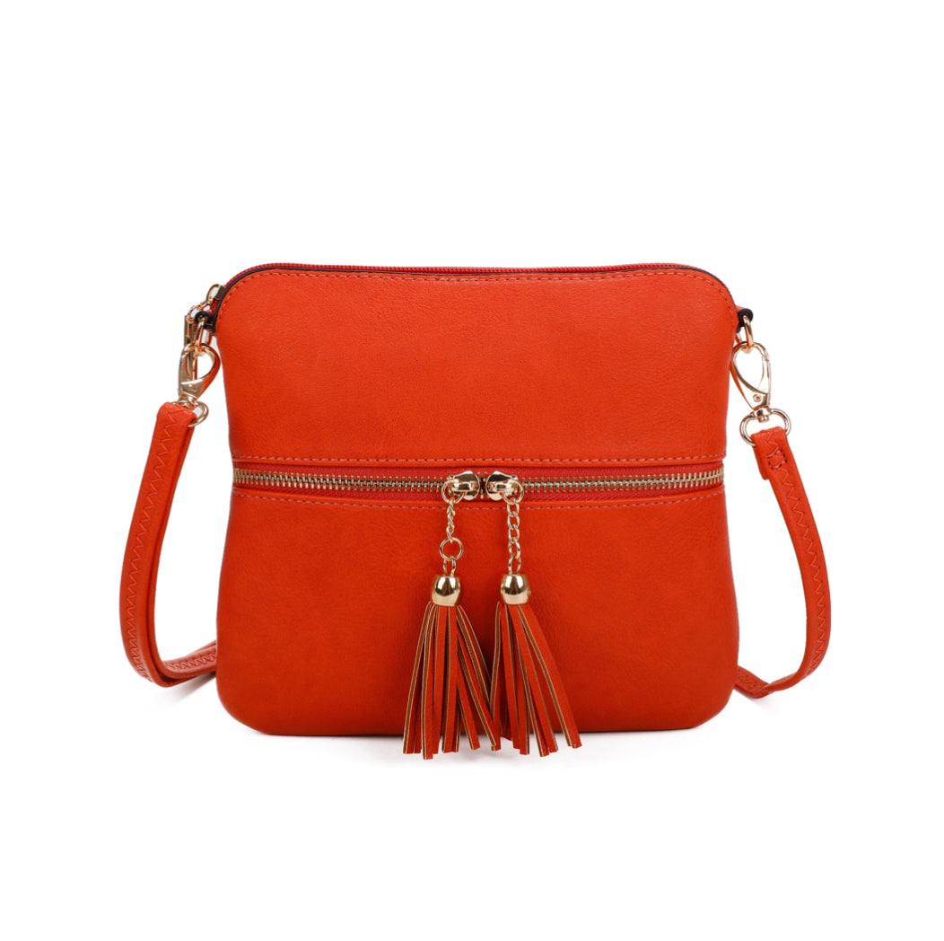 Double Tassel Zip Crossbody Bag