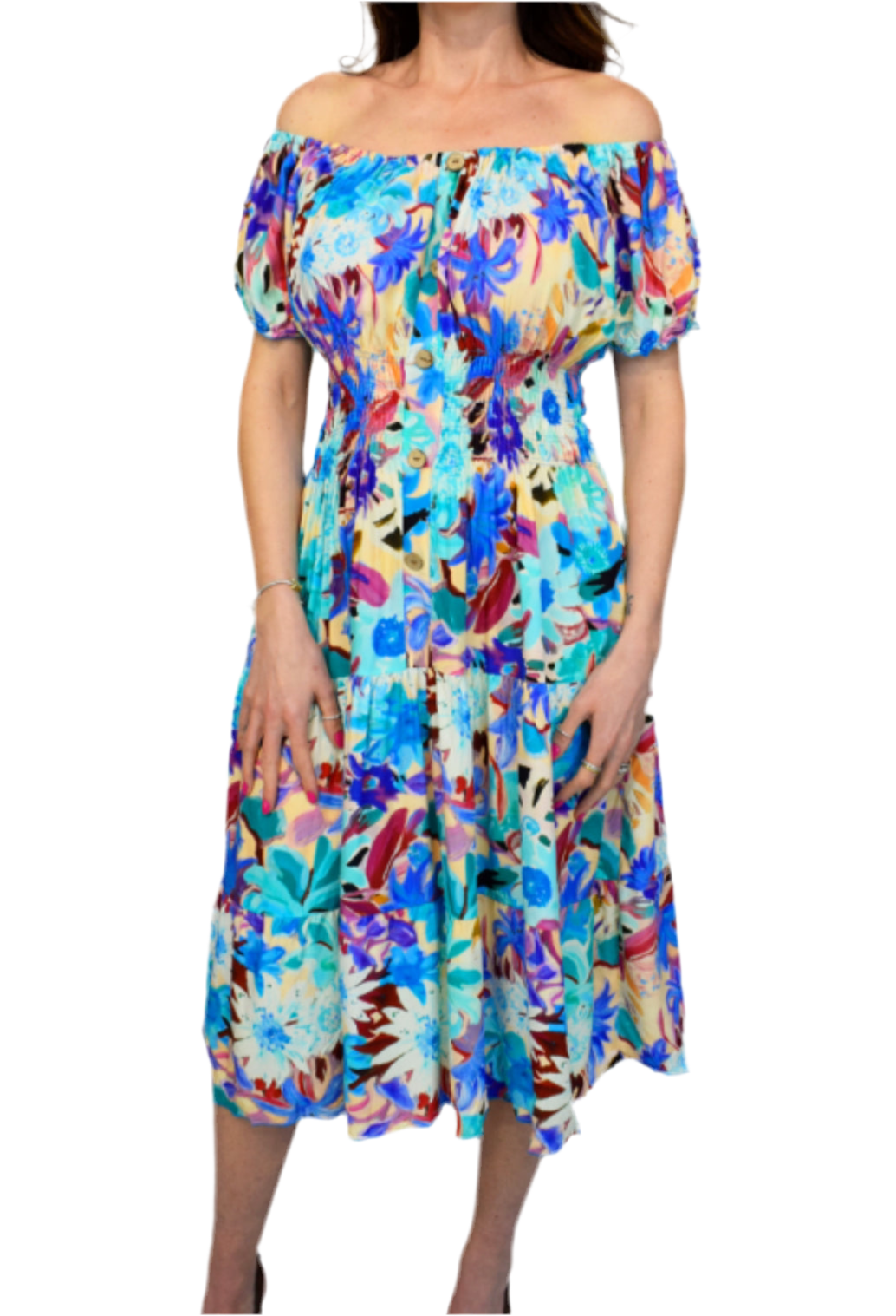 Button Front Midi Dress Floral