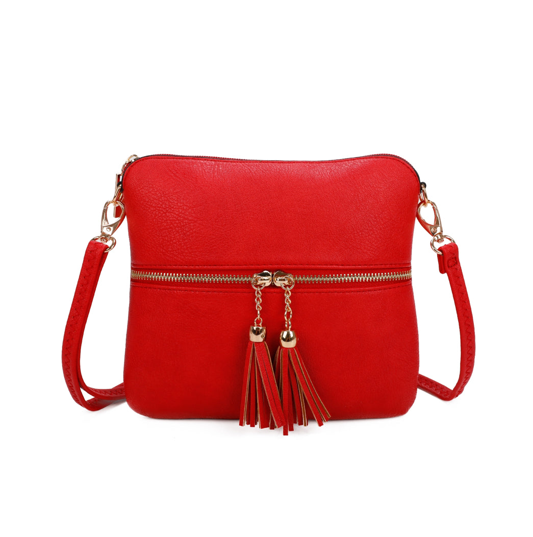 Double Tassel Zip Crossbody Bag