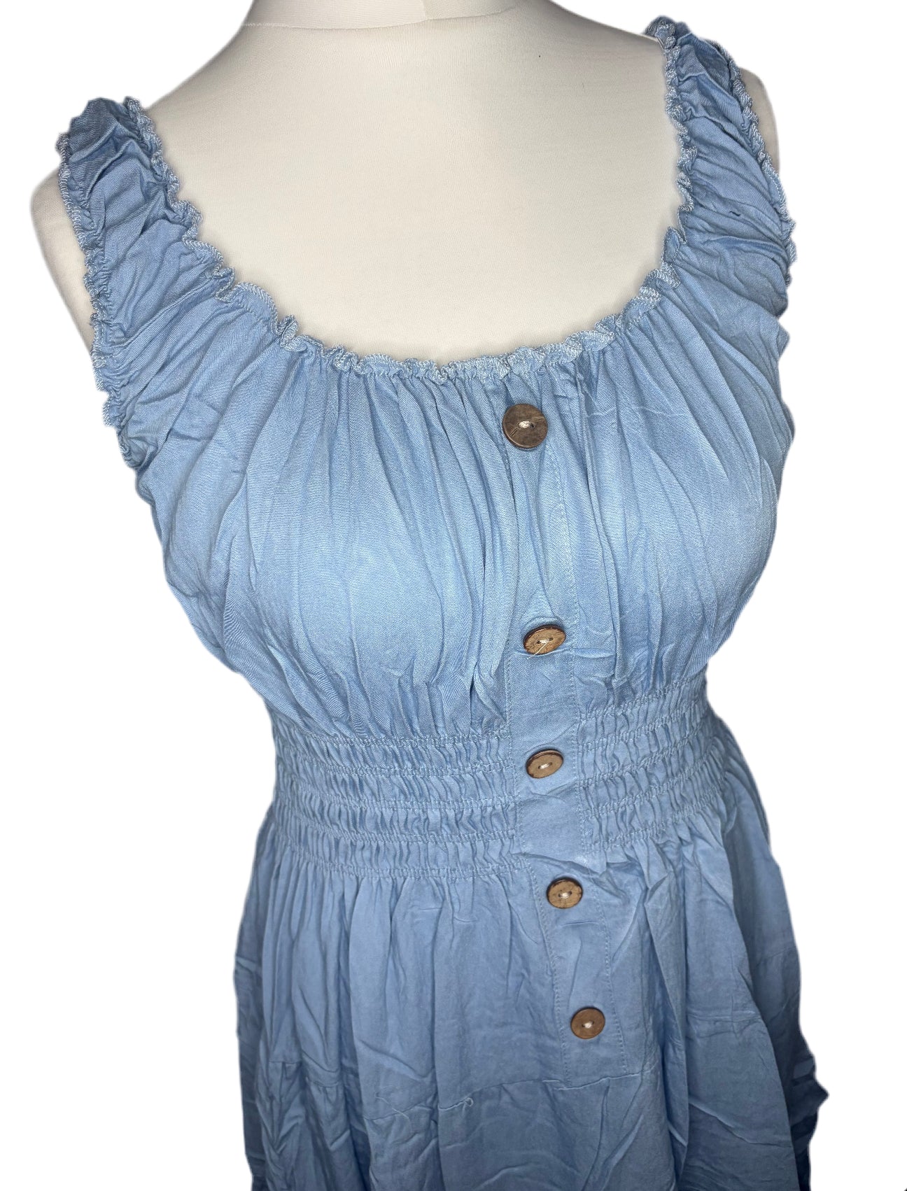 Button Front Midi Dress - Light Denim