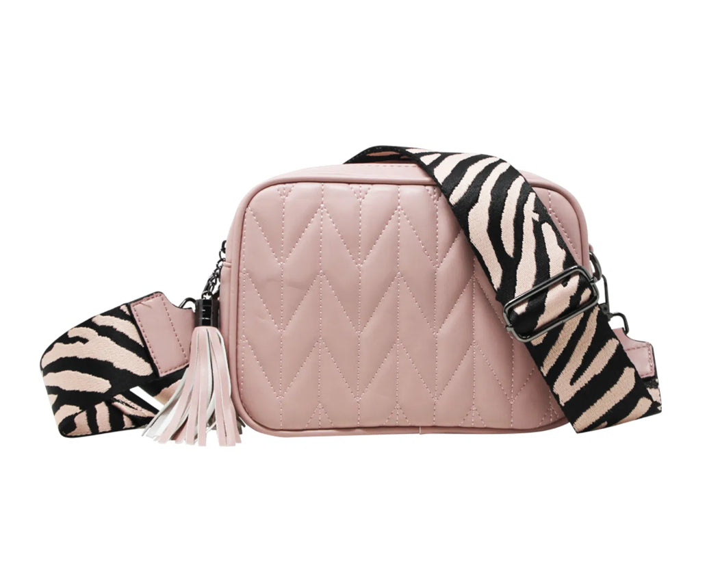 Quilted Tassel Cross Body Bag - Pink