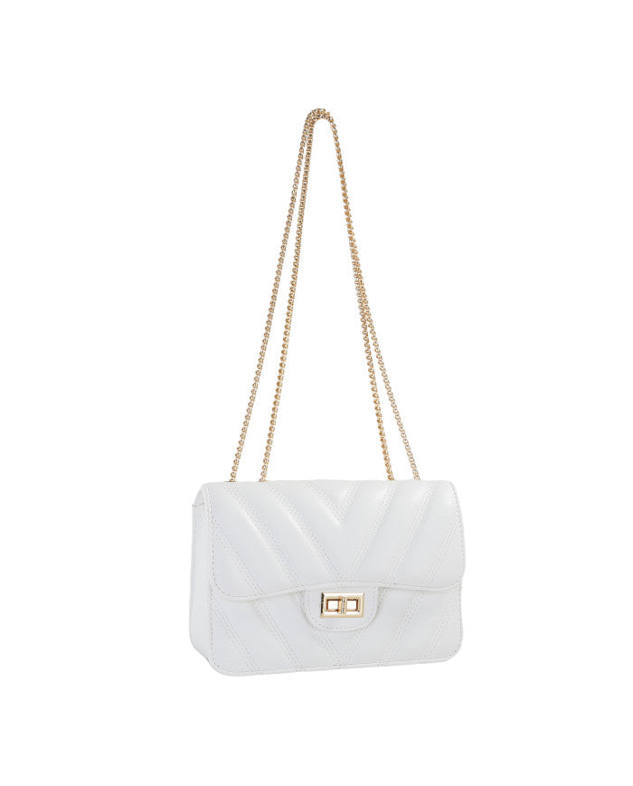 Quilted Chain Twist Lock Crossbody - White