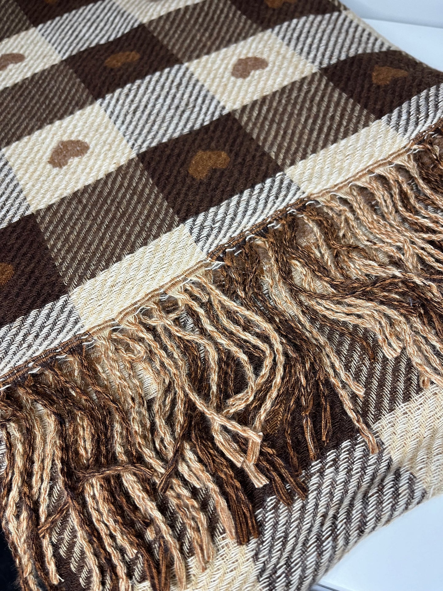 Checked Heart Scarf - Brown