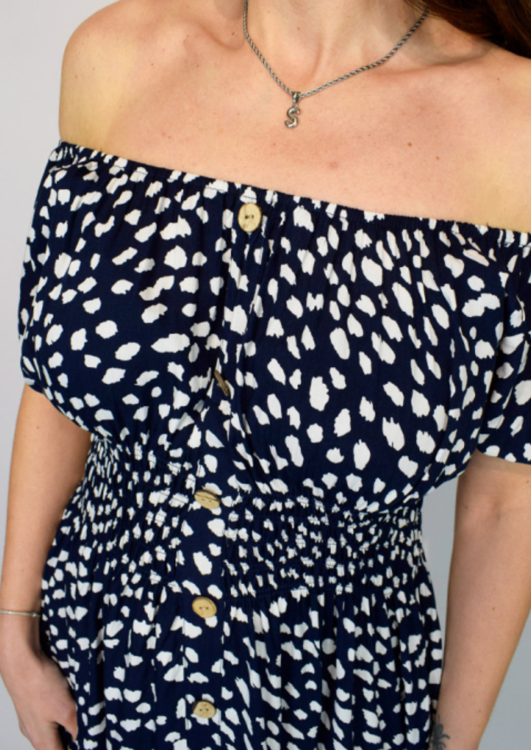 Pebble Spot Midi Dress - Navy