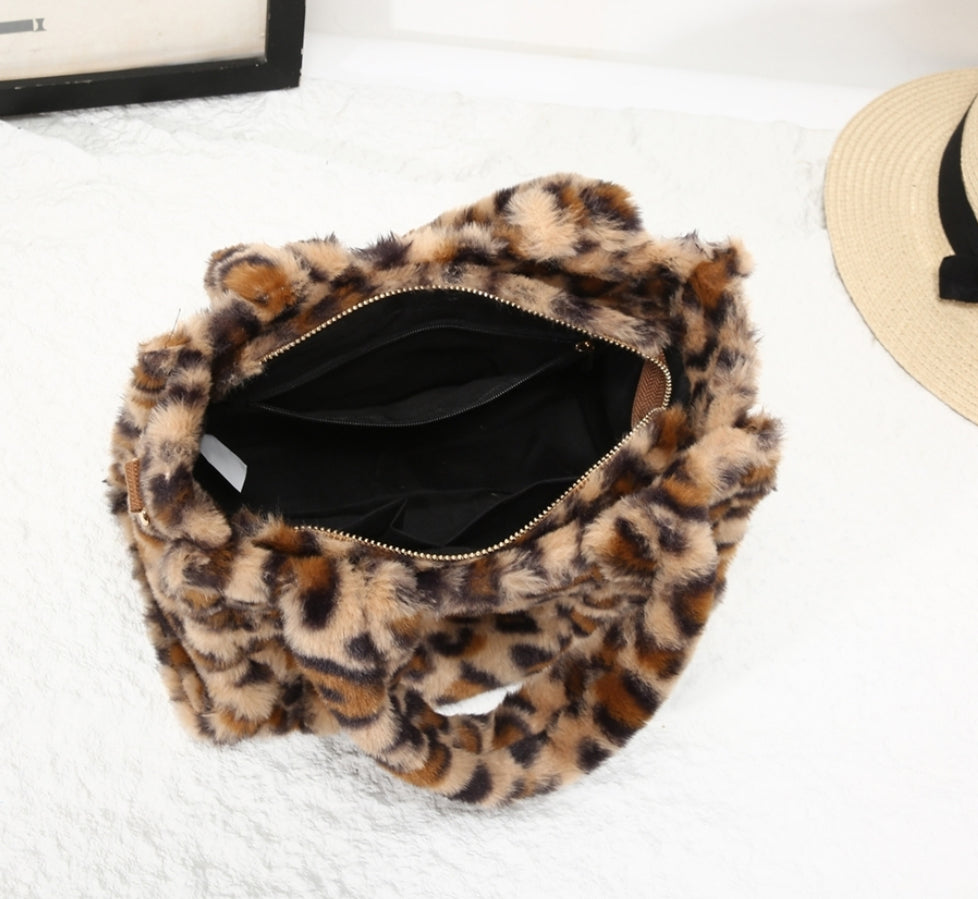 Fluffy Leopard Crossbody Grab Bag