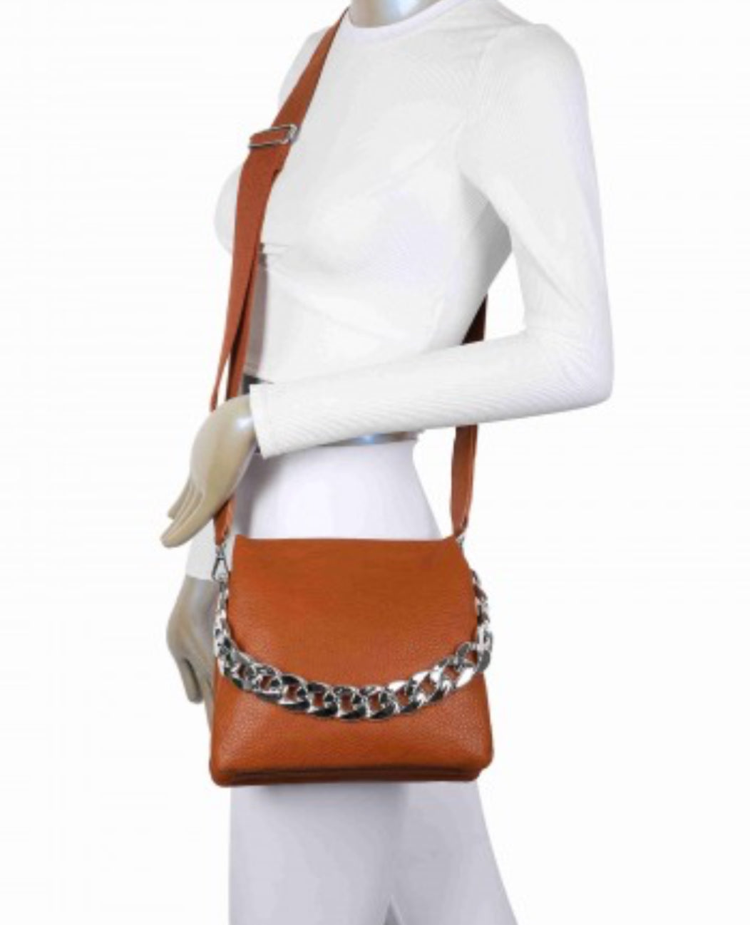 Triple Compartment Chain Crossbody Bag