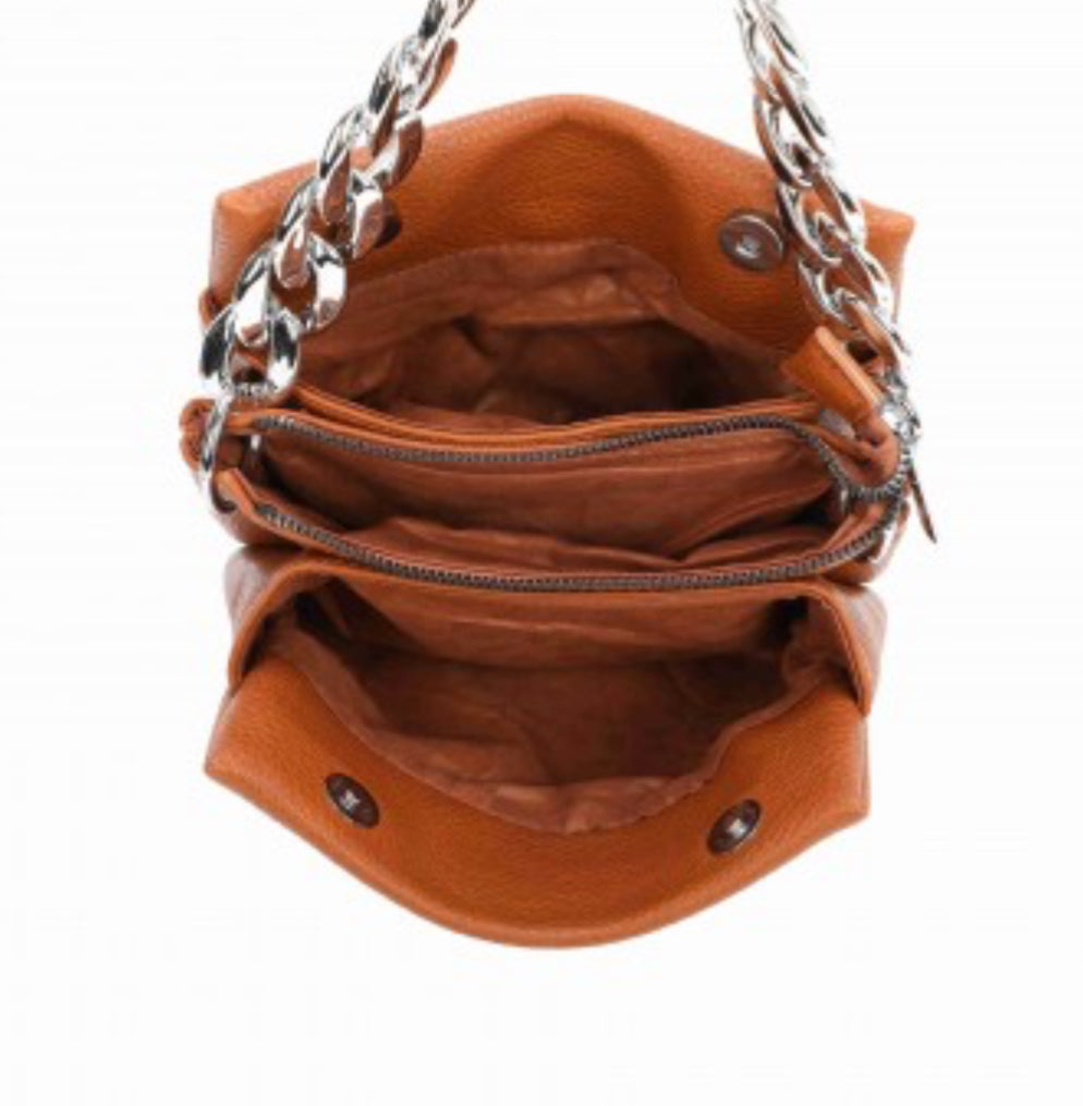 Triple Compartment Chain Crossbody Bag