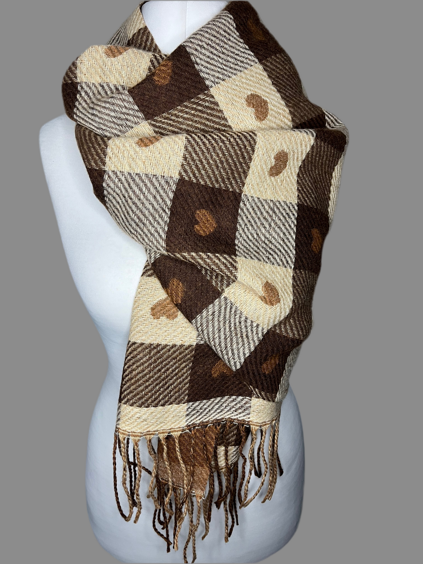 Checked Heart Scarf - Brown