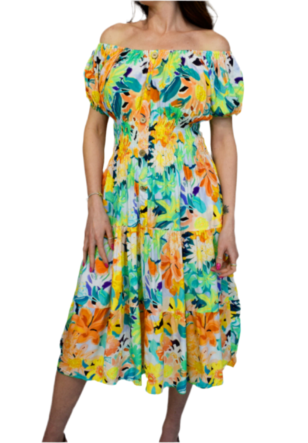 Button Front Midi Dress Floral