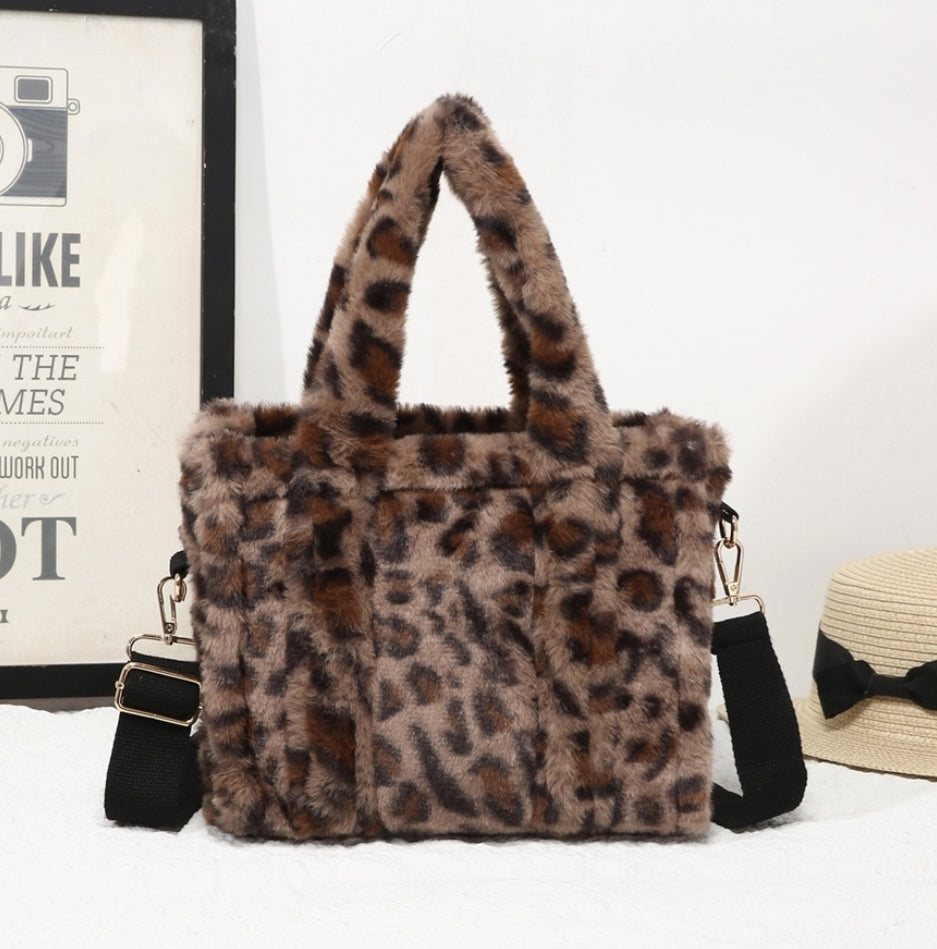Fluffy Leopard Crossbody Grab Bag