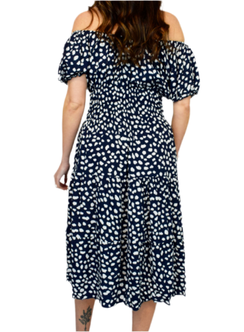 Pebble Spot Midi Dress - Navy