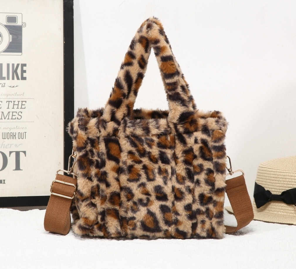 Fluffy Leopard Crossbody Grab Bag
