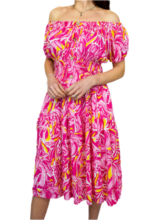Button Front Midi Dress Splash