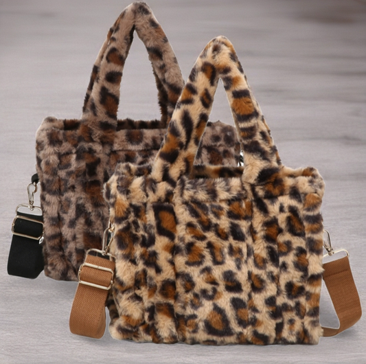 Fluffy Leopard Crossbody Grab Bag