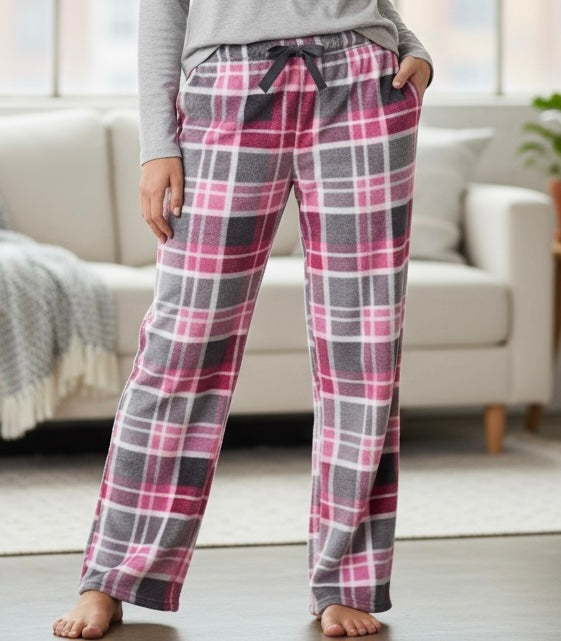 Soft Fleece Lounge Trousers -Pink Check