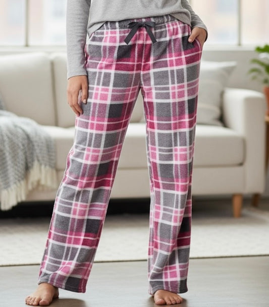 Soft Fleece Lounge Trousers -Pink Check