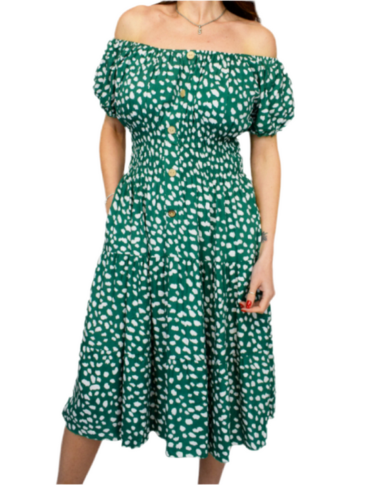 Pebble Spot Midi Dress - Green