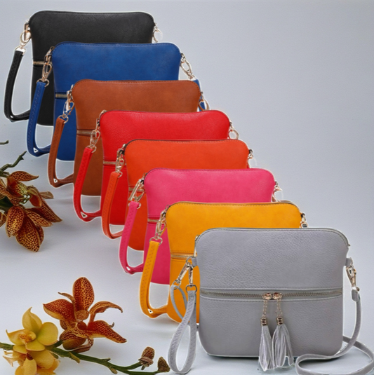 Double Tassel Zip Crossbody Bag