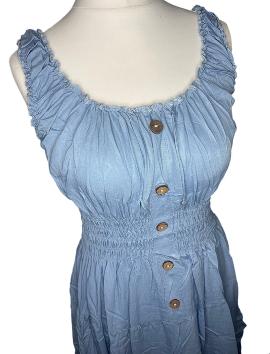 Button Front Midi Dress - Light Denim
