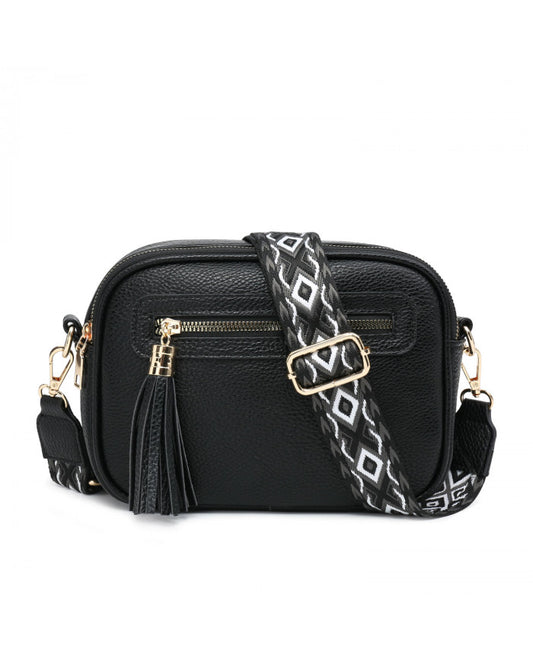 Cross Body Zip Tassel Bag - Black