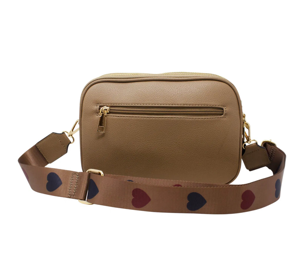 Quilted Heart Camera Cross Body Bag - Brown